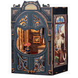 Handcrafted book nook kit with ornate cat-shaped window, miniature study, and detailed decor