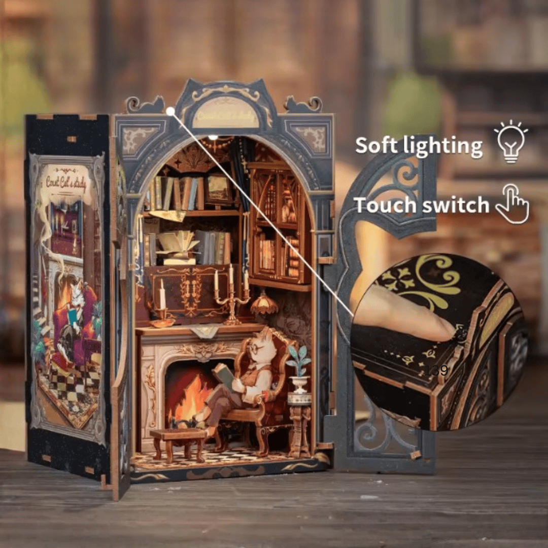 NOOK and STORY Book Nook Count Cat study Book Nook