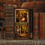 Detective agency book nook kit with LED lights, miniature bookshelf insert, vintage decor